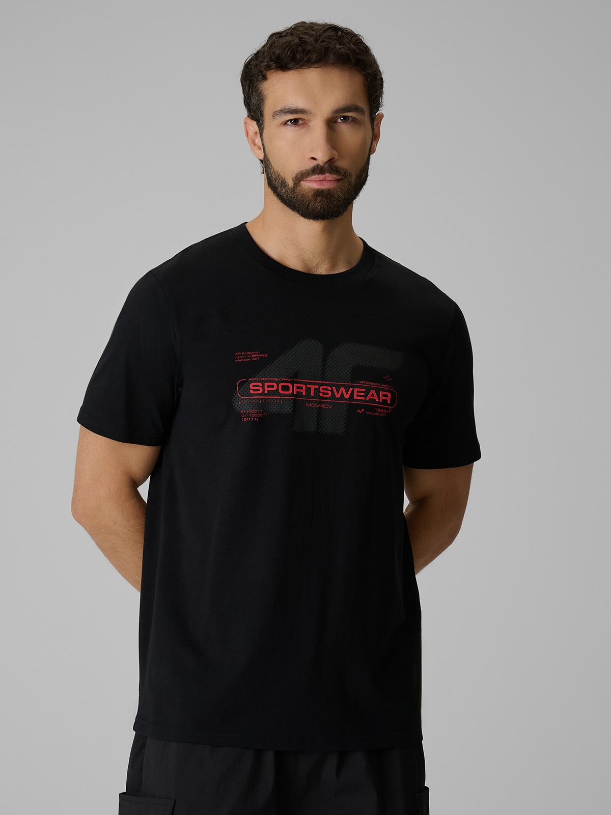 4F T-shirt regular z nadrukiem męski - czarny XXL