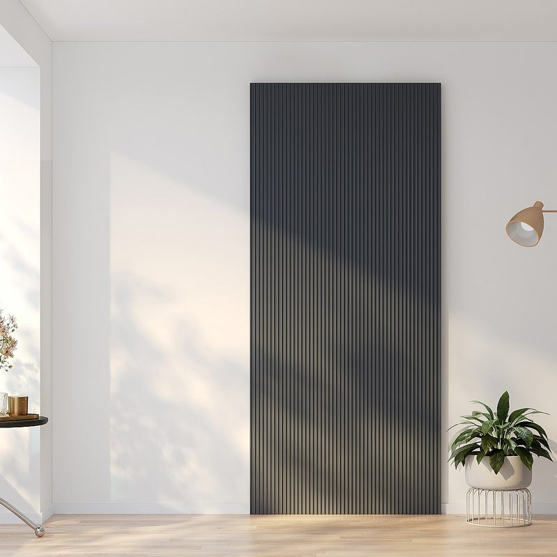 Przesuwne drzwi z drewna i MDF z niewidoczną szyną - Czarne prążkowane - S93 x W210 cm - LORVISA