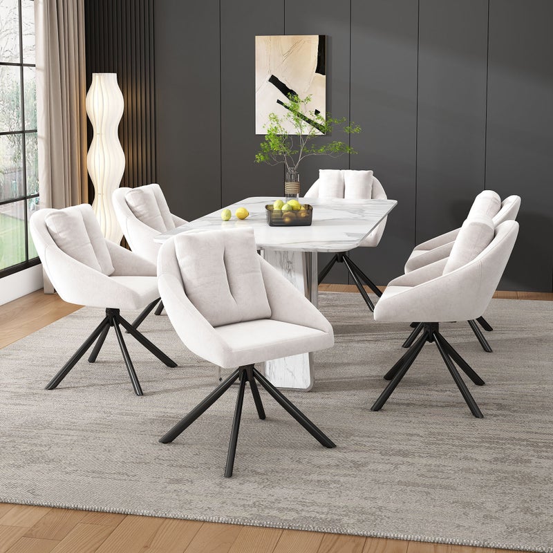 Nowoczesne beżowe aksamitne krzesła do jadalni, zestaw 6 sztuk, eleganckie i wygodne, oddychająca aksamitna tkanina, ergonomiczna konstrukcja