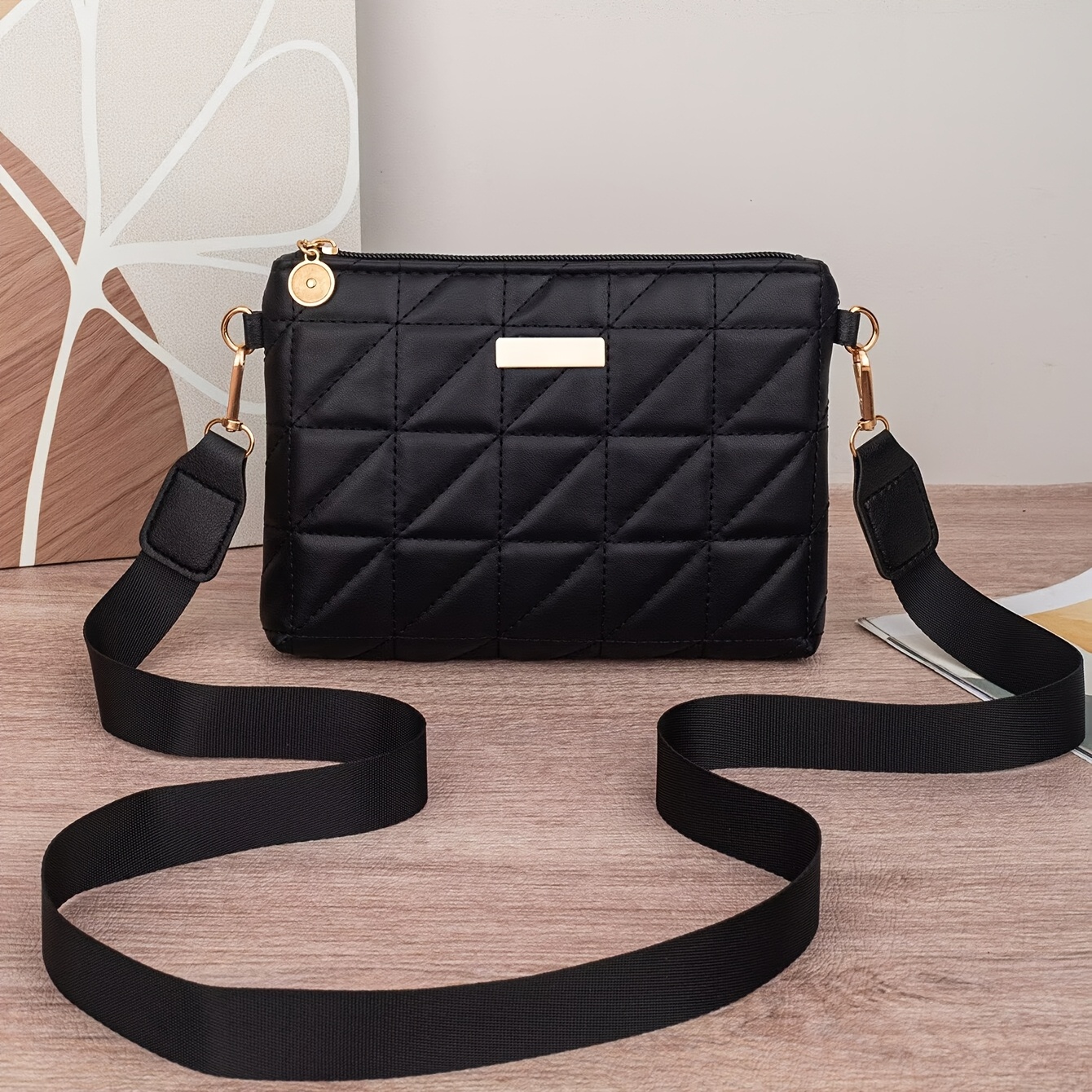 TEMU Czarna Pikowana Torba Crossbody, Minimalistyczna Damska Torebka na Ramię, Casualowa Kwadratowa Torba do Codziennego Użytku