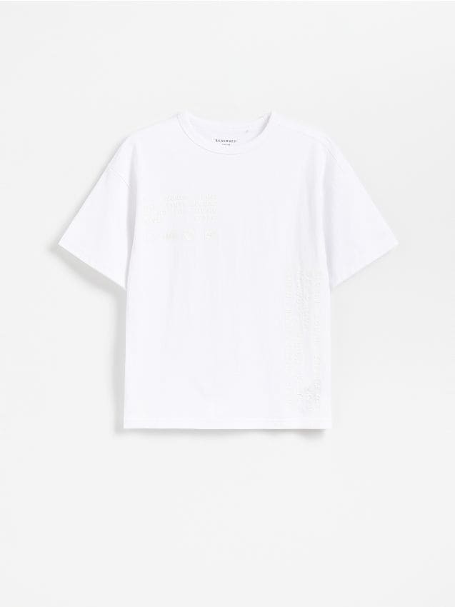 Reserved - Bawełniany t-shirt z aplikacją - złamana biel