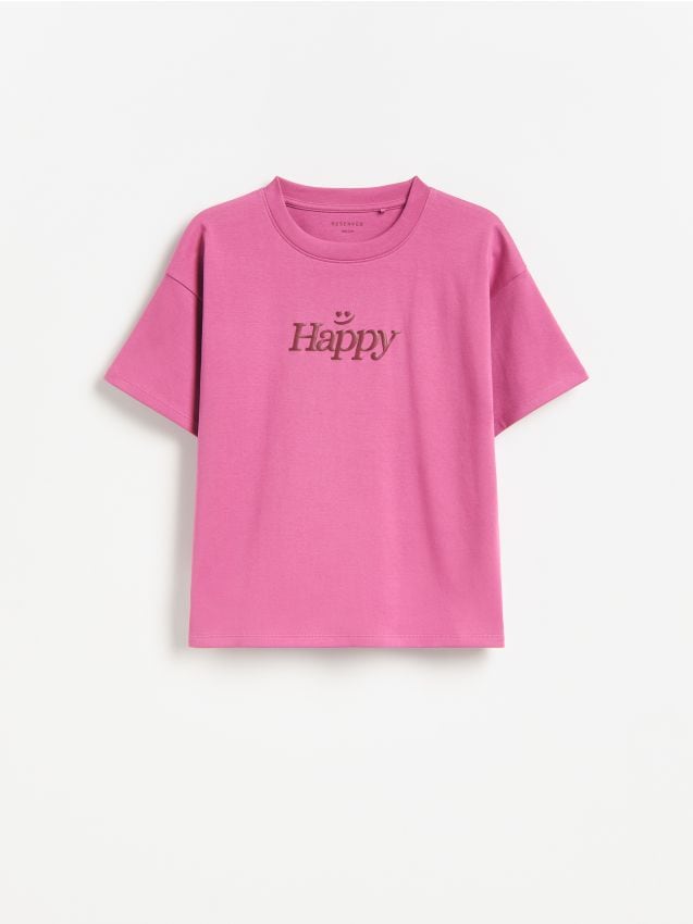 Reserved - T-shirt z wypukłym nadrukiem - fioletowy