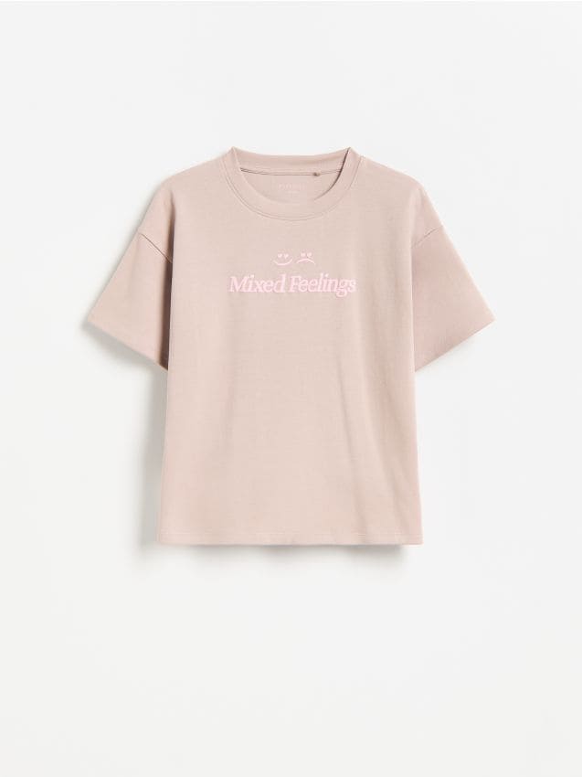 Reserved - T-shirt z wypukłym nadrukiem - brązowy
