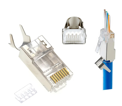 WTYKI RJ45 KAT.7 PRZELOTOWE EKRANOWANE SFTP FTP PASS-THROUGH POZŁACANE 10szt LC-PTF7-01/10
