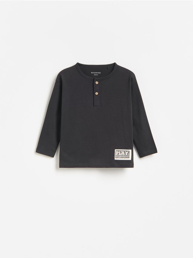 Reserved - Bawełniany longsleeve - ciemnoszary