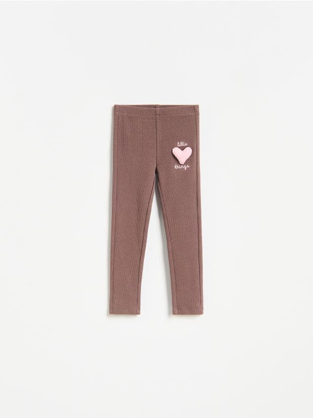 Reserved - Bawełniane legginsy z aplikacją - brązowy