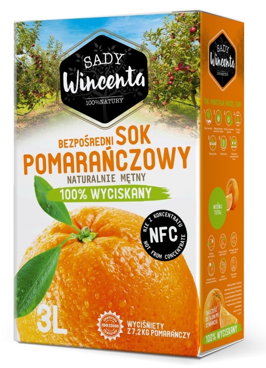 Sady Wincenta Sady Wincenta Sok 100% Pomarańczowy NFC 3 l
