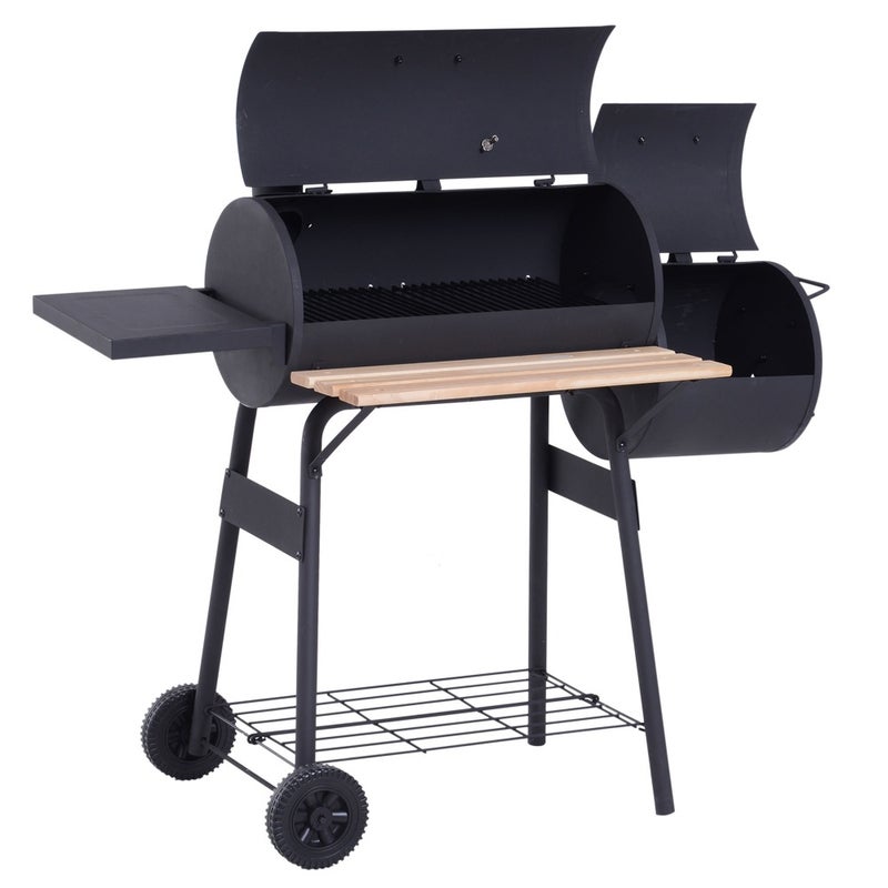 Grill węglowy z funkcją wędzenia, stojący, z pokrywą, kółkami i termometrem
