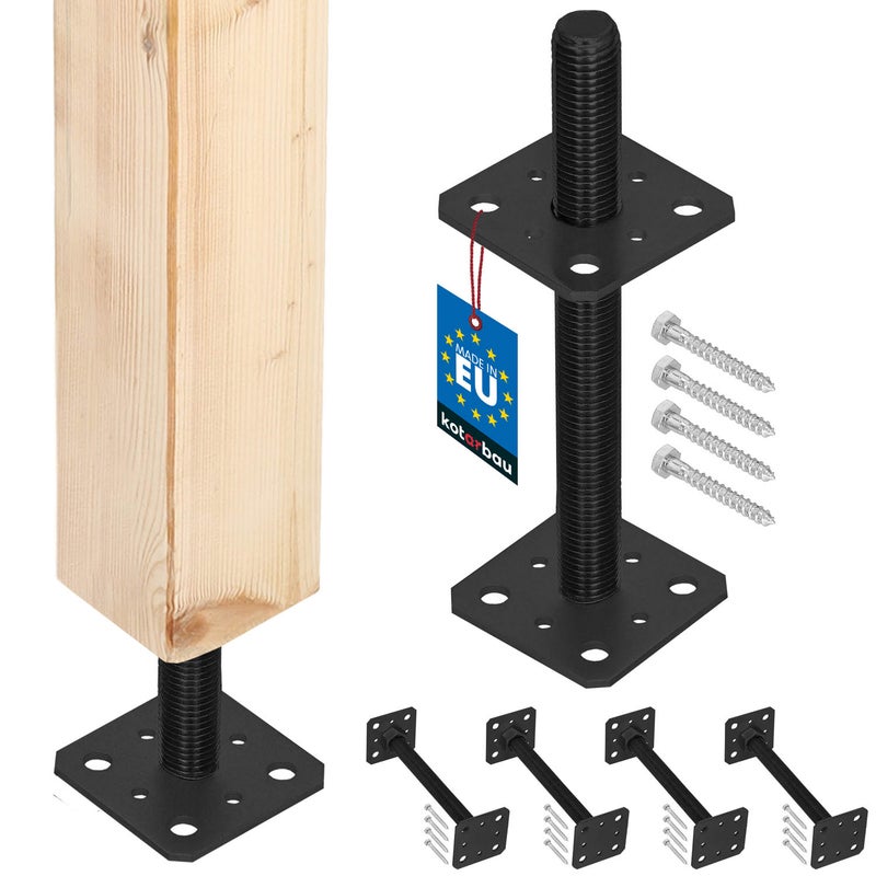 ZESTAW 4 SZT PODSTAWA SŁUPA 80X250 MM REGULACJA WYSOKOŚCI PRĘT M24 ANTRACYT KOTARBAU