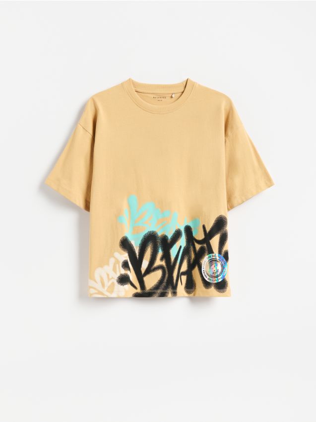 Reserved - T-shirt z nadrukiem - miedziany