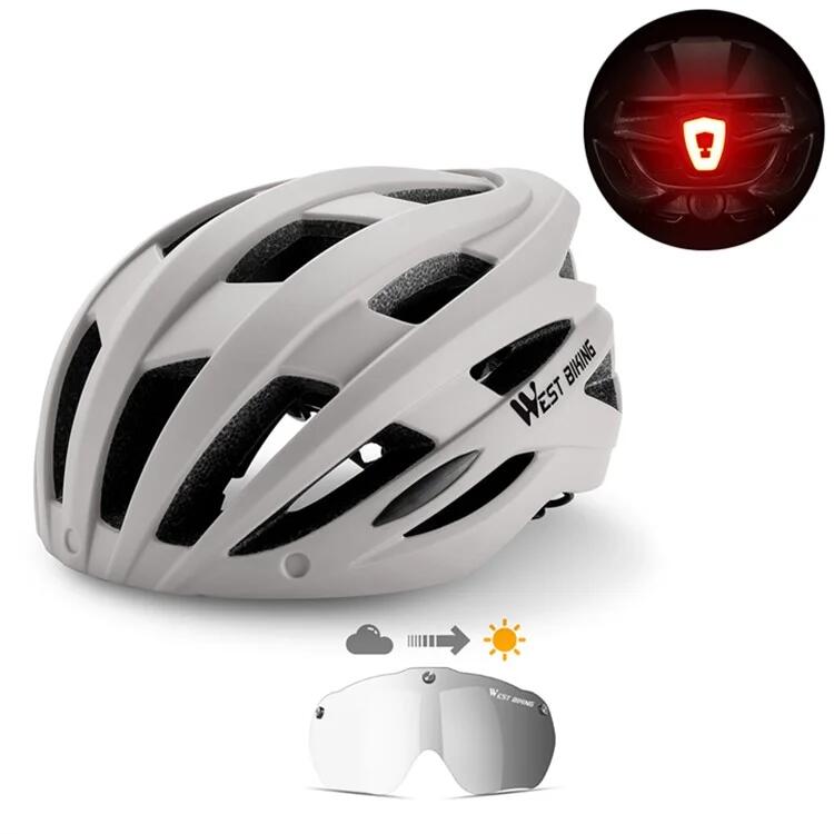 Kask z wymiennymi soczewkami fotochromowymi i tylnym światłem