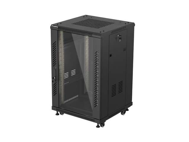 Lanberg szafa rack stojąca 19'' 18U 600x600 czarna drzwi przeszklone
