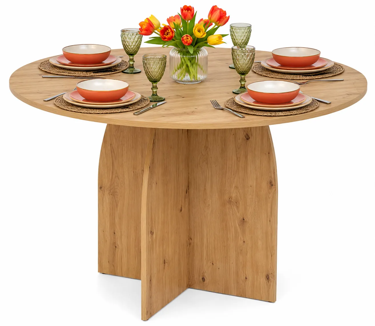 Okrągły stół dąb artisan na designerskiej podstawie F3-B54