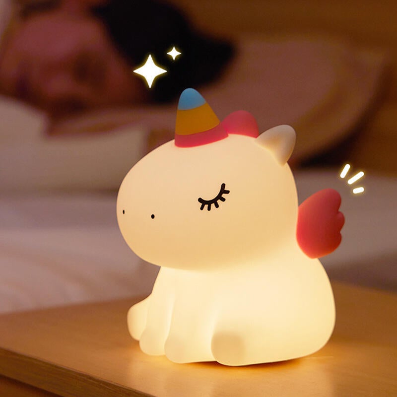 Dziecięca lampka nocna ładowana przez USB, silikonowa, dotykowa, z motywem jednorożca 3 tryby oświetlenia, 30-minutowy timer