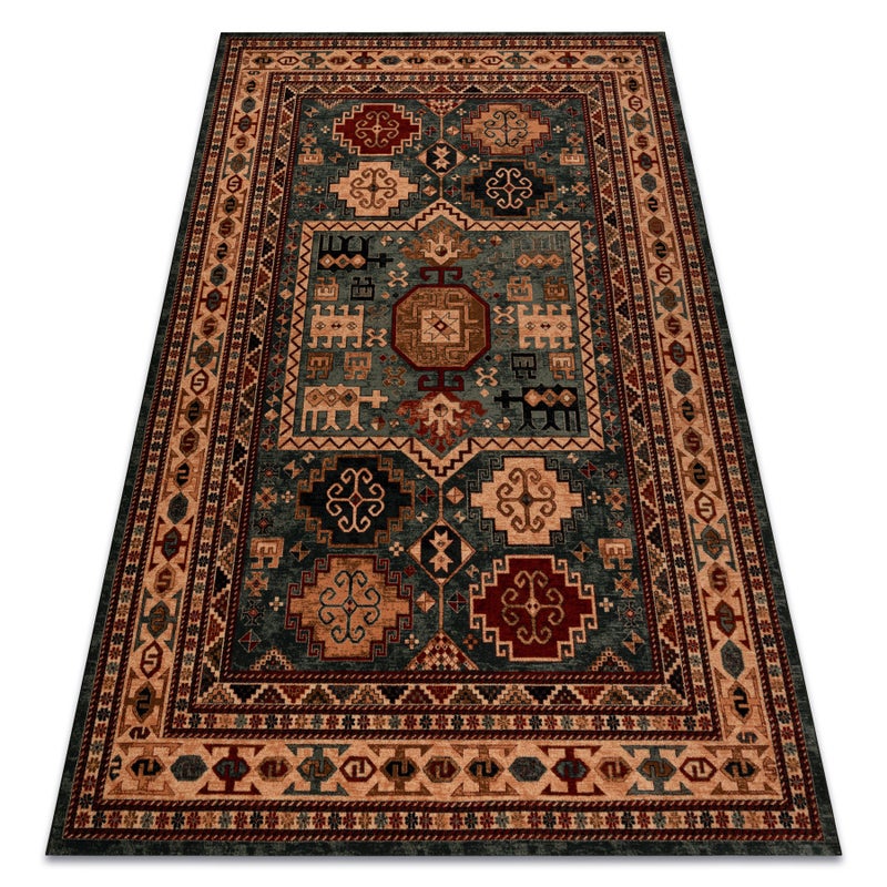 Dywan wełniany KASHQAI 4306 400 orientalny, ramka zielony / beż 160x240 cm