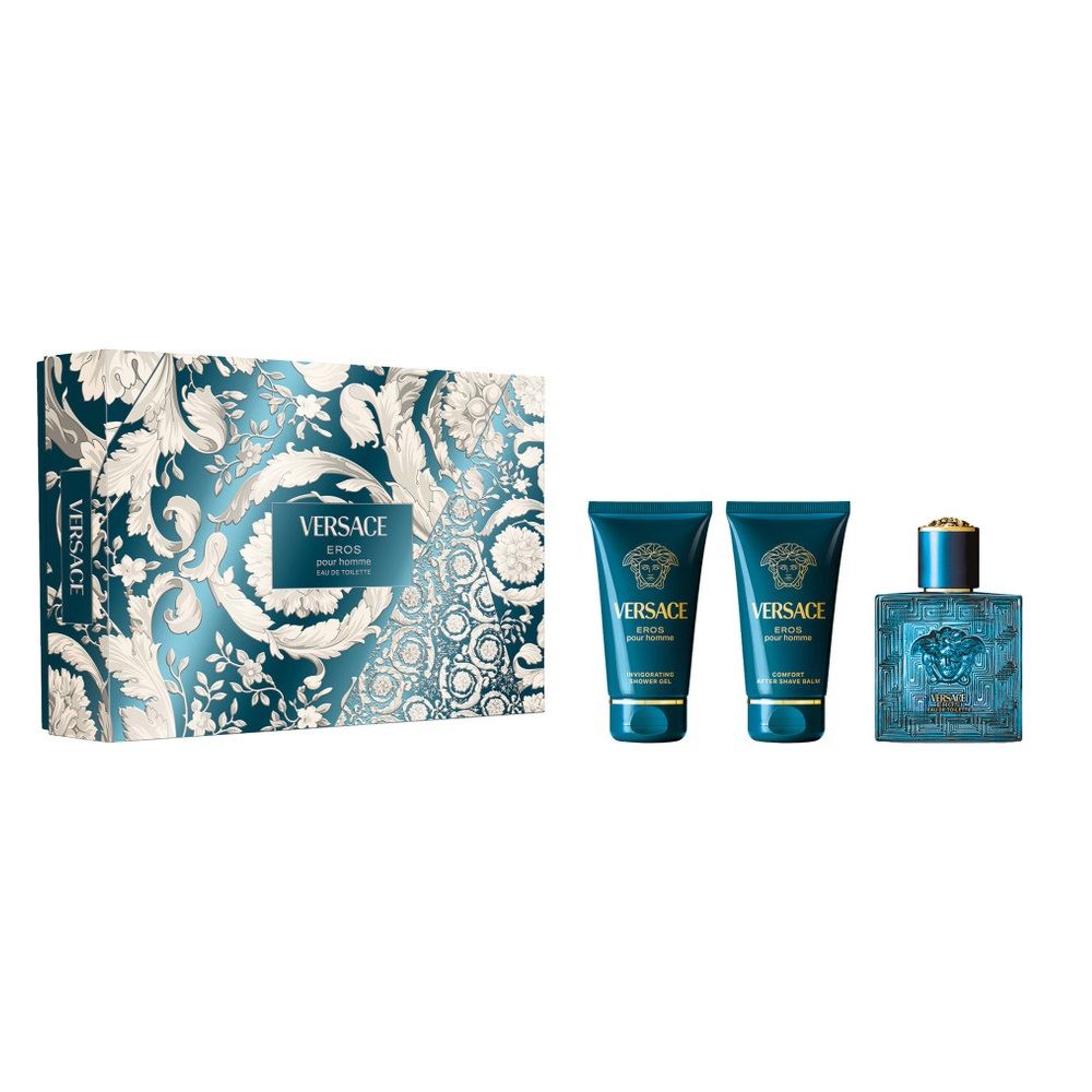 Eros Pour Homme zestaw woda toaletowa spray 50ml + balsam po goleniu 50ml + żel pod prysznic 50ml