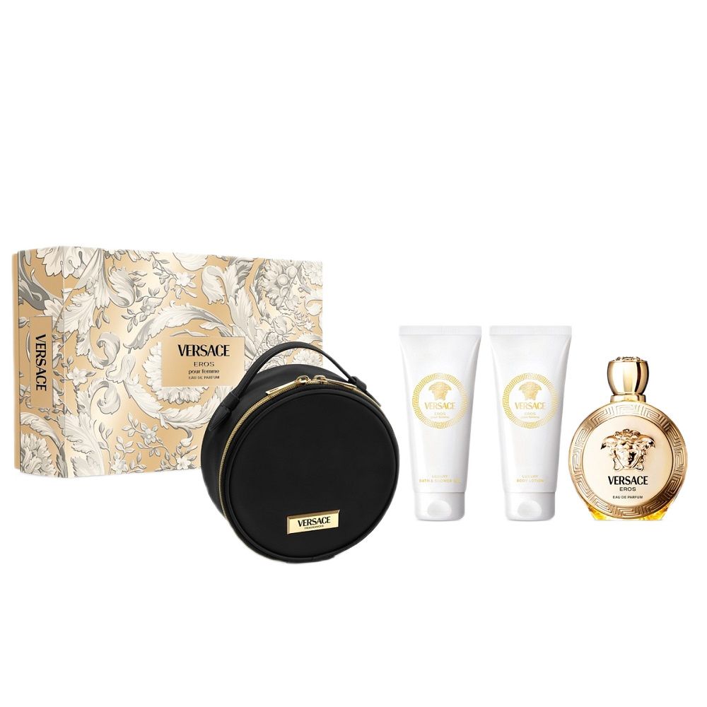 Eros Pour Femme zestaw woda perfumowana spray 100ml + balsam do ciała 100ml + żel pod prysznic 100ml + kosmetyczka