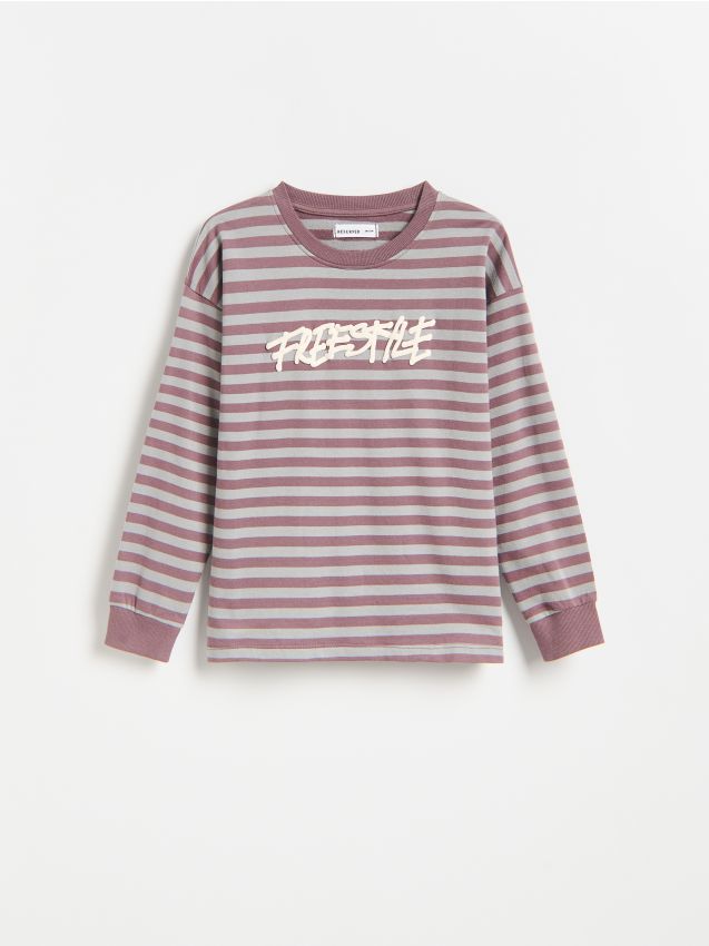 Reserved - Bawełniany longsleeve w paski - ciemnoszary