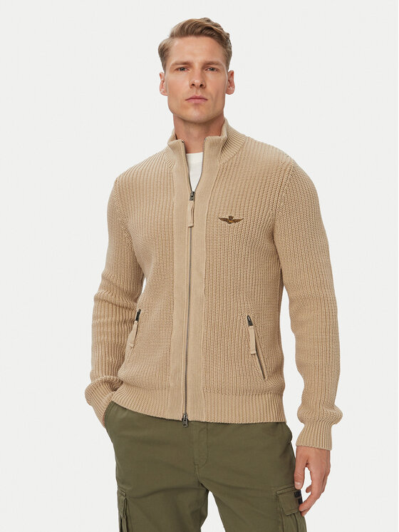 Aeronautica Militare Kardigan 262MA1664UL00409 Beżowy Regular Fit