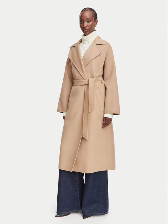 Weekend Max Mara Płaszcz wełniany Operoso 2625016011 Brązowy jasny Regular Fit