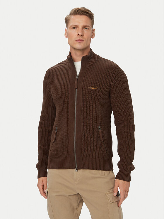 Aeronautica Militare Kardigan 262MA1664UL00409 Brązowy Regular Fit