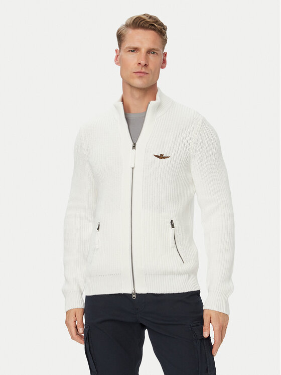Aeronautica Militare Kardigan 262MA1664UL00409 Kremowy Regular Fit