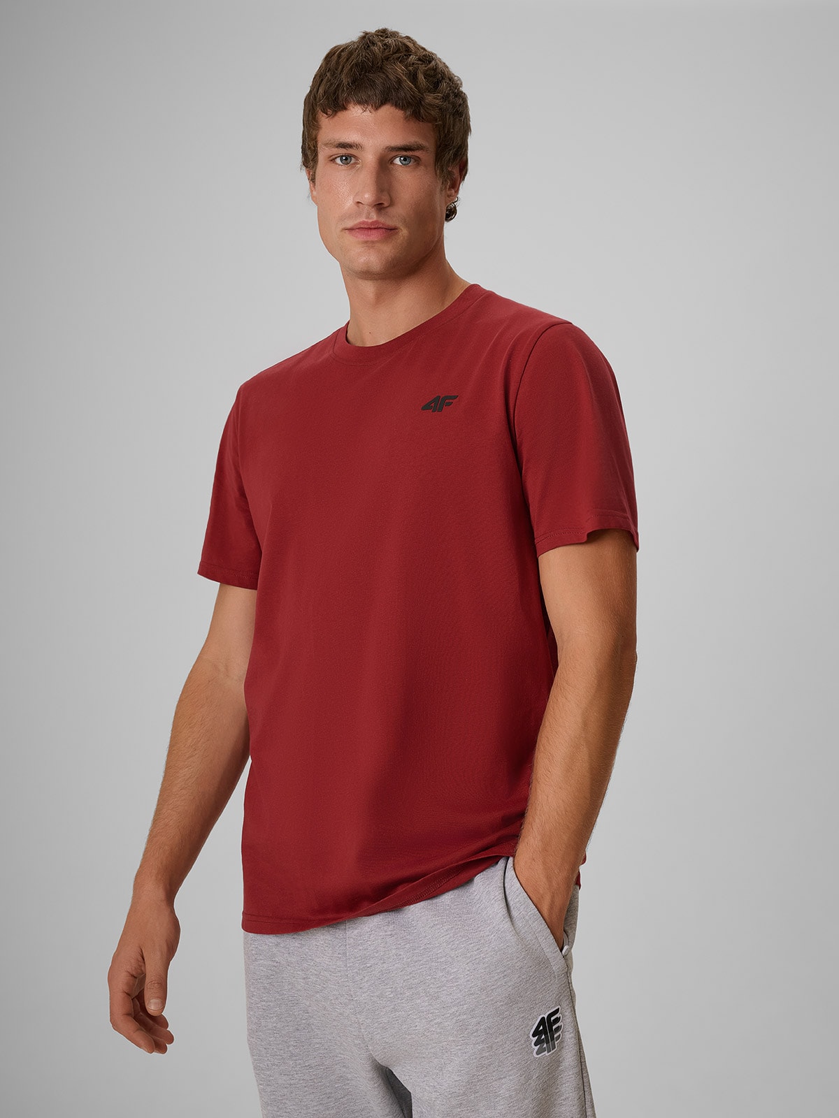 4F T-shirt regular gładki męski - burgundowy XXL