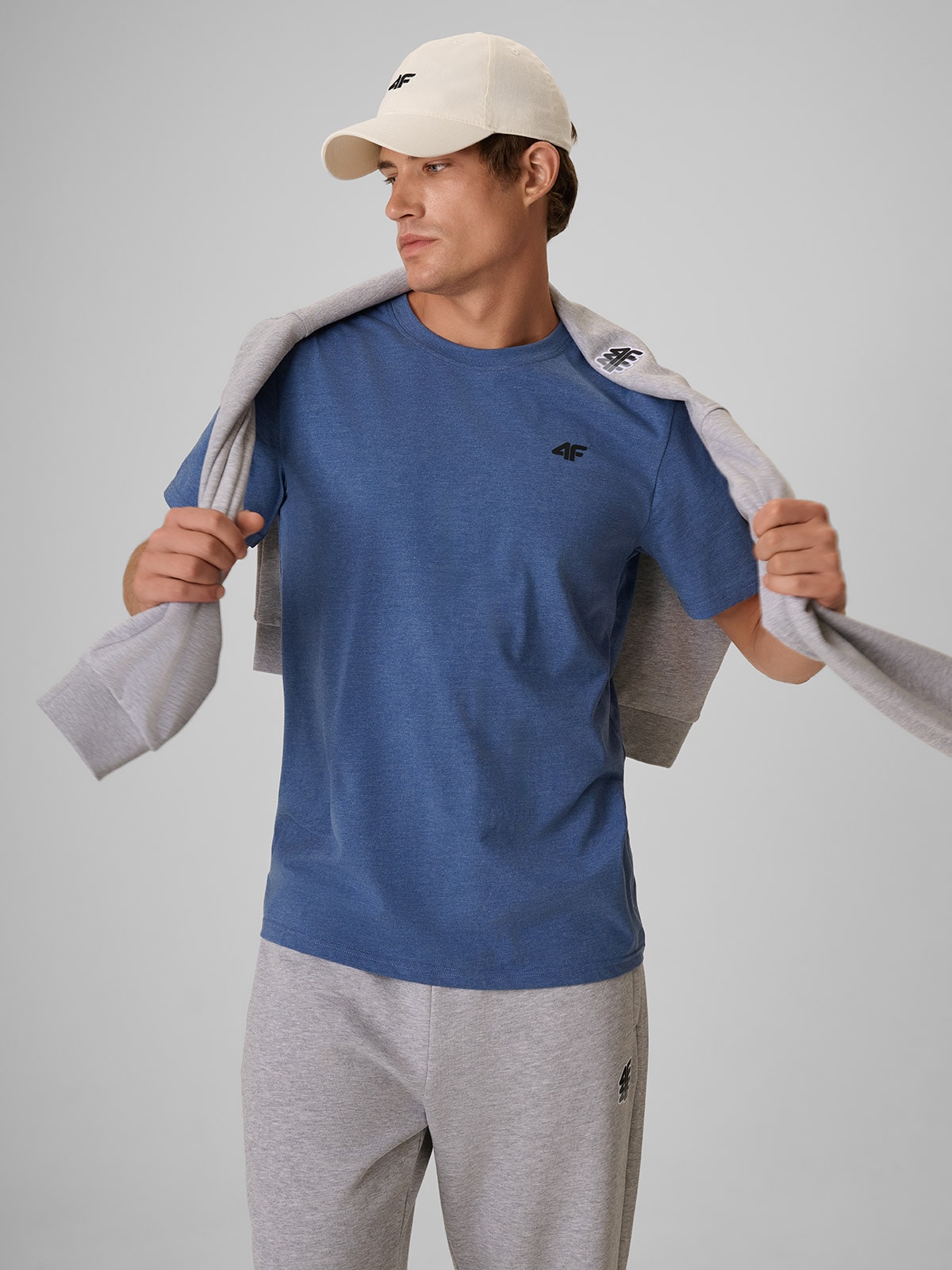 4F T-shirt regular gładki męski - denim XXL