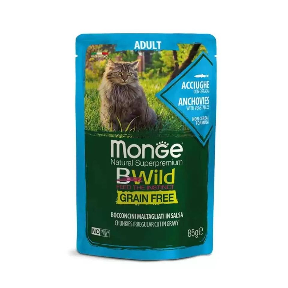 MONGE BWild GF Anchois z warzywami w sosie 85 g mokra karma dla kotów