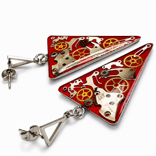 Kolczyki - Vertex Crimson I - czerwone sztyfty (Geometria Czasu)