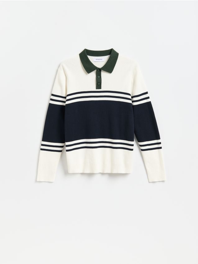 Reserved - Bawełniany sweter polo - wielobarwny