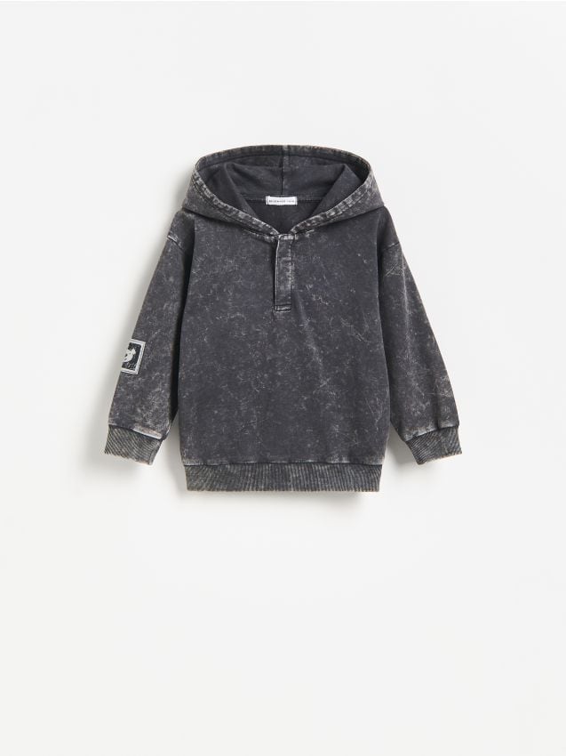 Reserved - Bawełniany longsleeve z kapturem - ciemnoszary