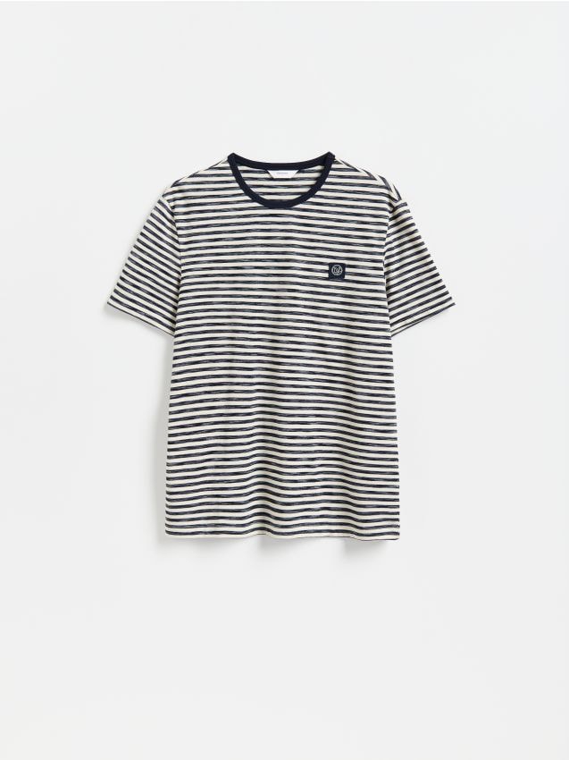 Reserved - T-shirt regular w paski - granatowy