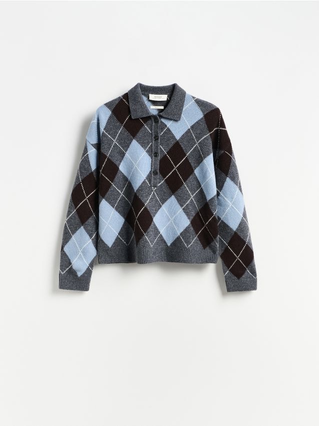 Reserved - Wełniany sweter polo - wielobarwny