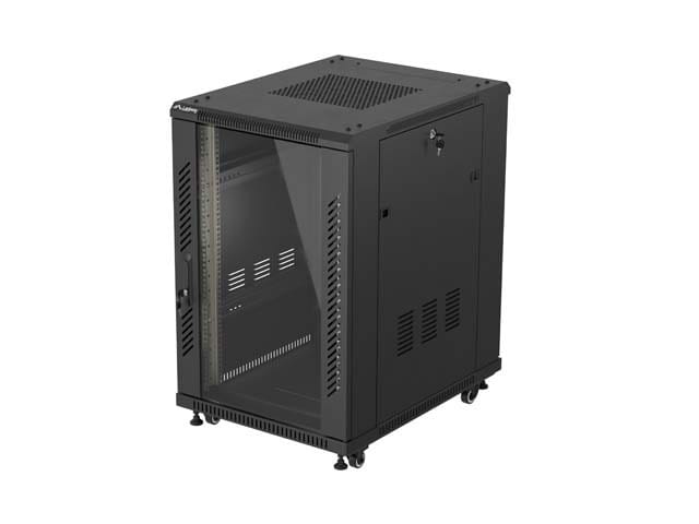 Lanberg szafa rack stojąca 19'' 18U 600x800 czarna drzwi przeszklone