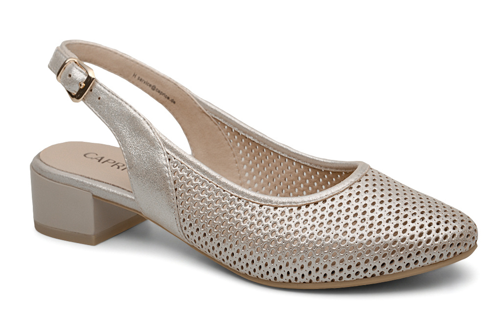 Czółenka CAPRICE 9-29602-44-341 H Taupe Metallic, Beżowe, Ażurowe