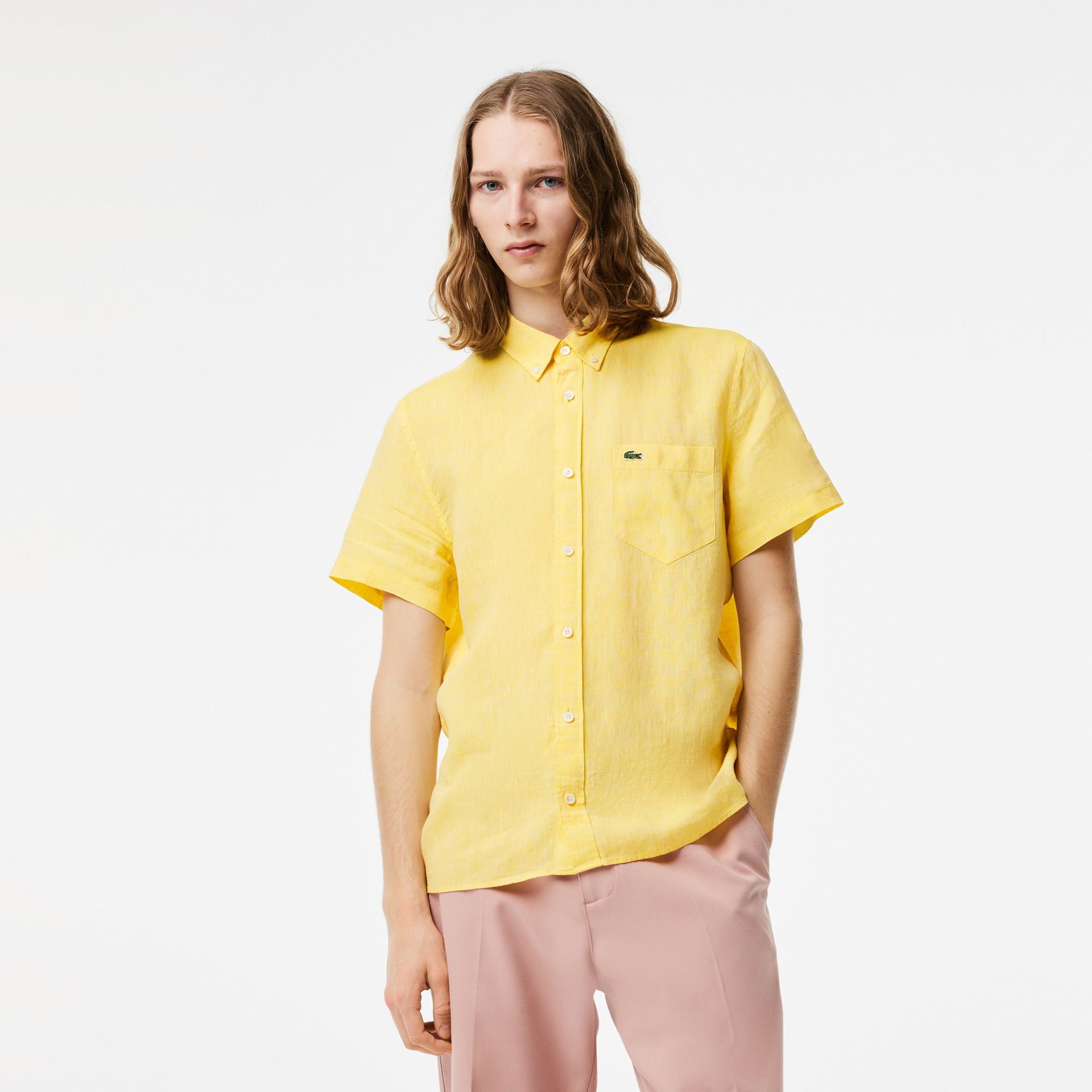 Lacoste Erkek Regular Fit Kısa Kollu Düğmeli Yaka Sarı Gömlek