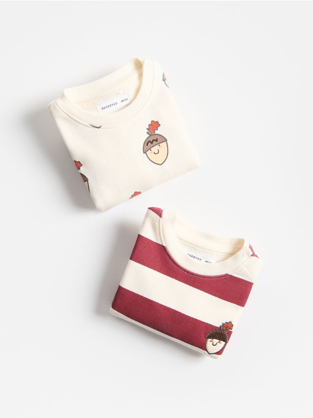 Reserved - Bawełniana bluza 2 pack - złamana biel