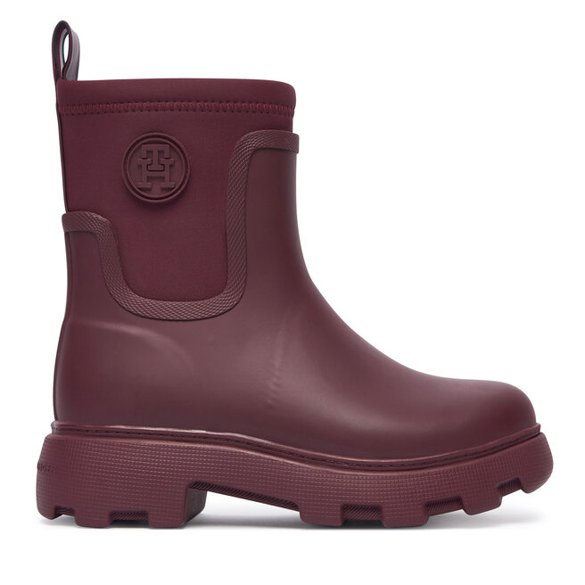 Kalosze Tommy Hilfiger Th Stamp Warm Ankle Rain Boot FW0FW09544 Bordowy