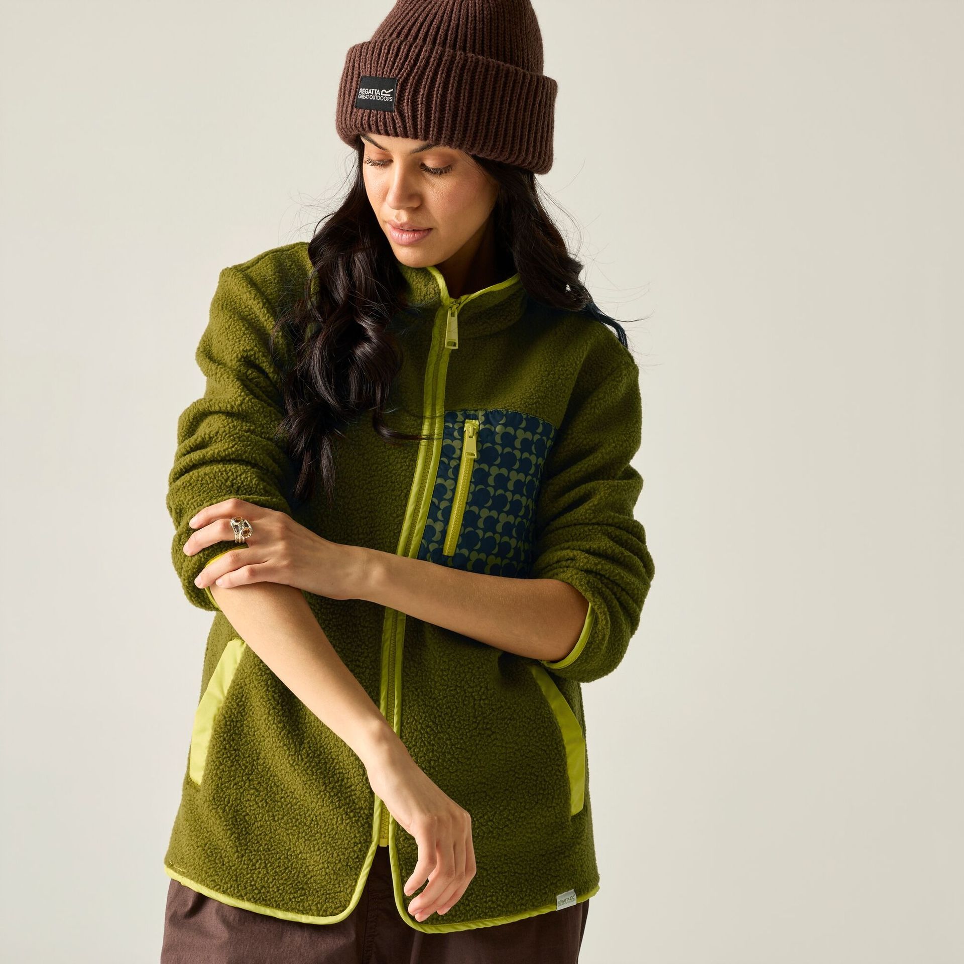 Regatta Orla Kiely Polar damski rozsuwany Printed Borg Zielony, Rozmiar: 44