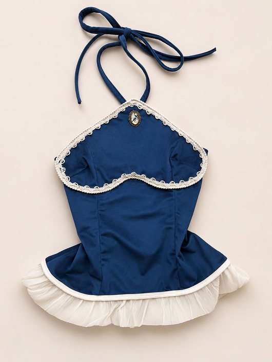 Top z dekoltem halter z medalionem, w stylu francuskim