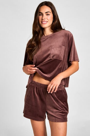 Hunkemöller Top welurowy z kieszonką Brązowy