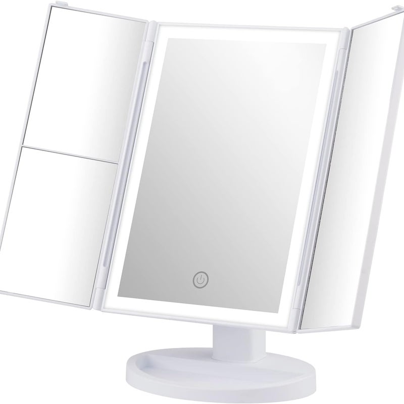 GF1001W – składane lusterko z oświetleniem 2X/3X, obrót o 180°, lusterko do makijażu zasilane baterią/USB, przełącznik dotykowy, regulowana jasność,