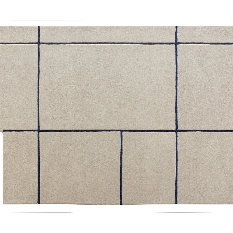 Dywan tuftowany asymetryczny 100% wełna - 200 x 290 cm - Beżowy i granatowy - 2200g/m² - ORANY