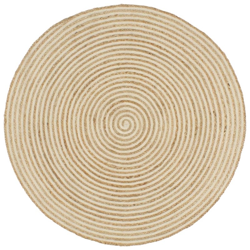 Dywanik ręcznie wykonany z juty, spiralny wzór, biały, 150 cm vidaXL