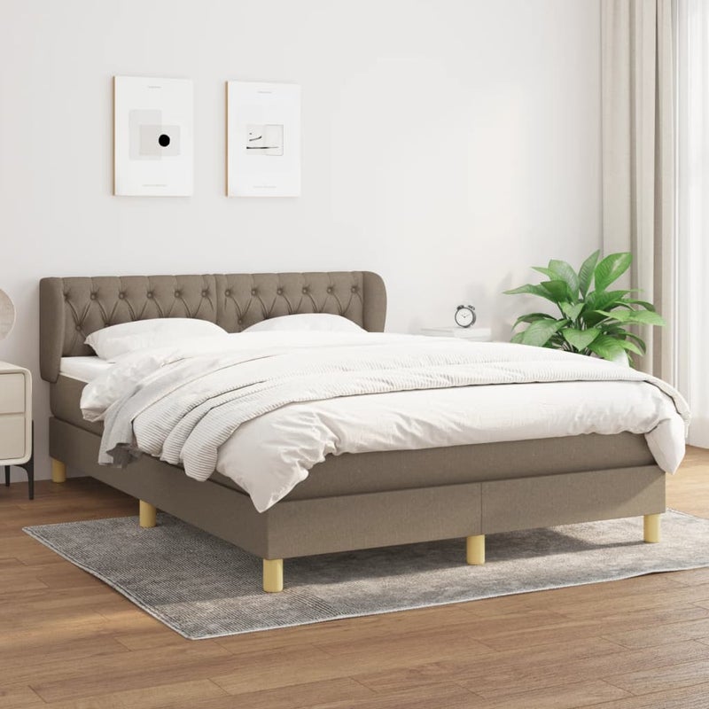 Łóżko kontynentalne z materacem, taupe, tkanina, 140x190 cm vidaXL