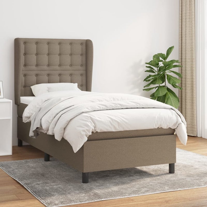 Łóżko kontynentalne z materacem, taupe, tkanina, 100x200 cm vidaXL
