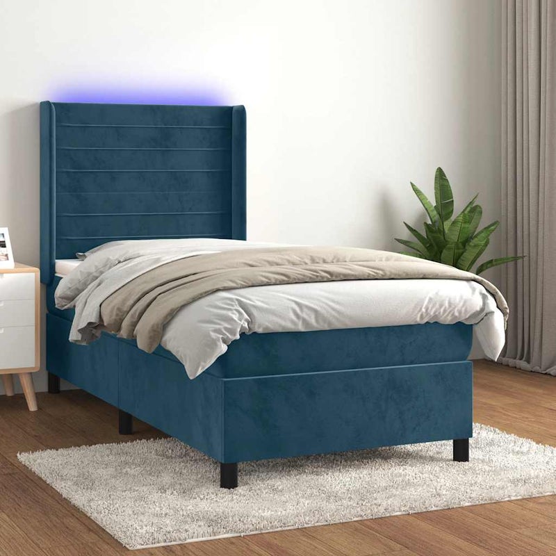 Łóżko kontynentalne, materac i LED, niebieski aksamit 100x200cm vidaXL