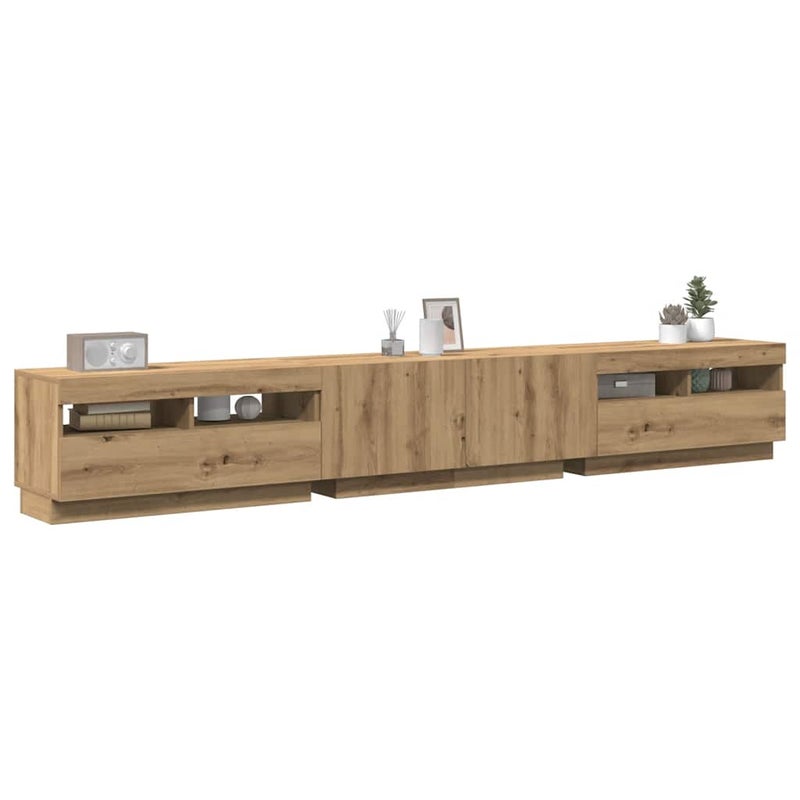 Szafka pod TV z oświetleniem LED, dąb artisan, 260x35x40 cm vidaXL