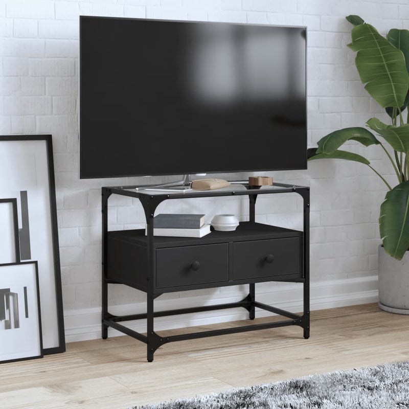 vidaXL Szafka TV ze szklanym blatem, czarna, 60x35x51 cm